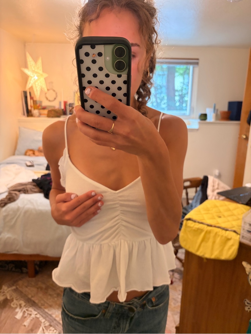 Urban Outfitters White Ruched Peplum Cami Tank Top